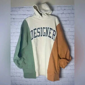 NWT MARKET DESIGNER PANEL HOODIE Basil Cream & Orange Sweatshirt Mens Size L